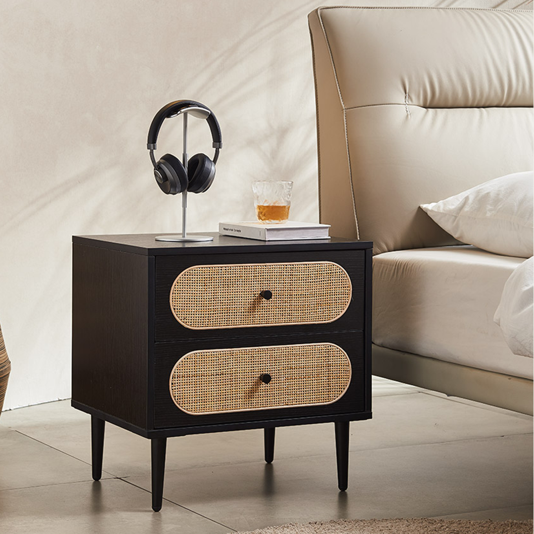 Bancroft Rattan Bedside Table, Black