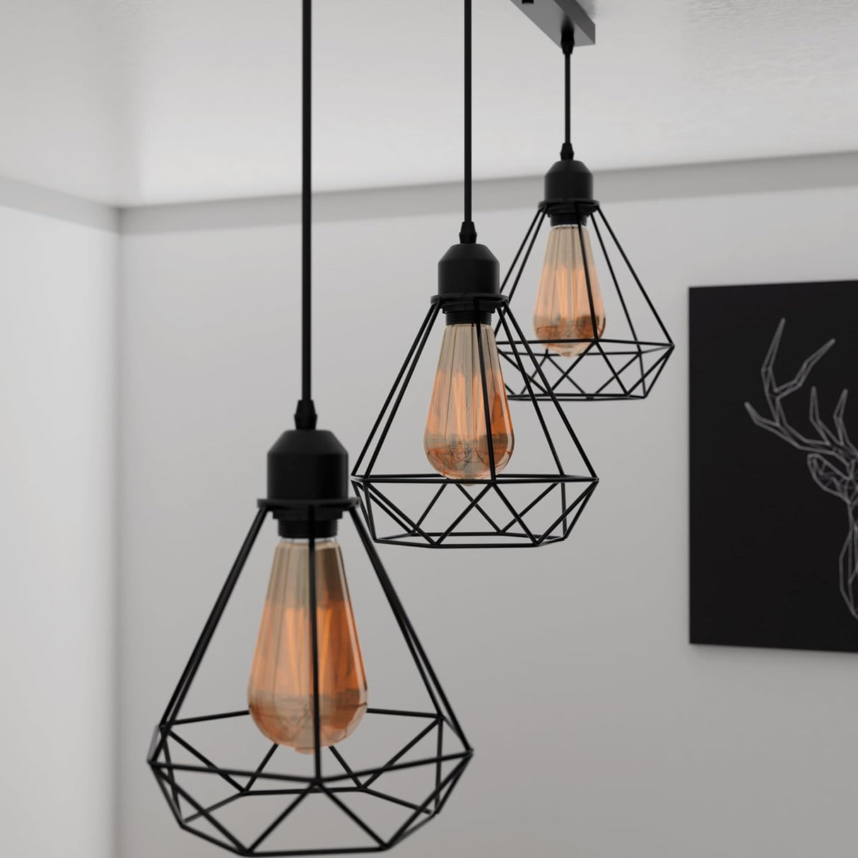 Black industrial pendant light 3 Light Way Cage Ceiling Light Fixture ~5301-1