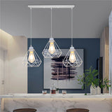 Retro Industrial White Diamond Cage Ceiling Pendant Light Hanging Indoor Lighting ~1182-0