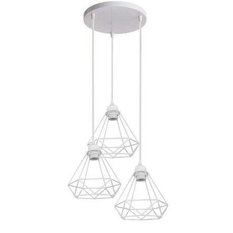 Retro Industrial White Diamond Cage Ceiling Pendant Light Hanging Indoor Lighting ~1182-9