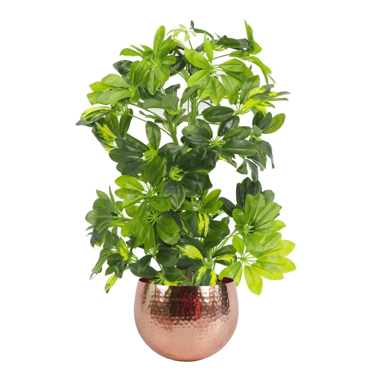 75cm Artificial Arboricola Gold Capella Plant - Copper Metal Planter-0