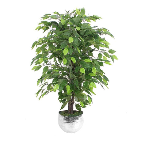 90cm Artificial Ficus Tree / Plant - Silver Metal Planter-0