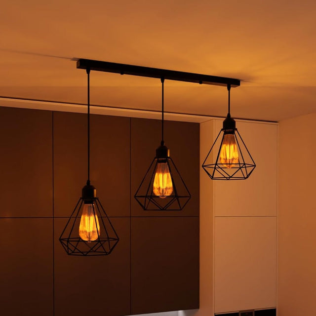 Black industrial pendant light 3 Light Way Cage Ceiling Light Fixture ~5301-0