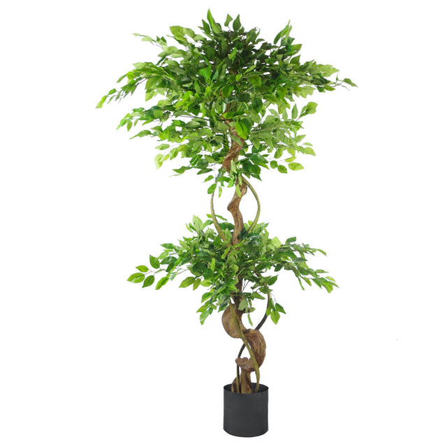 150cm Twisted Trunk Artificial Japanese Fruticosa Ficus Tree Black Planter-0