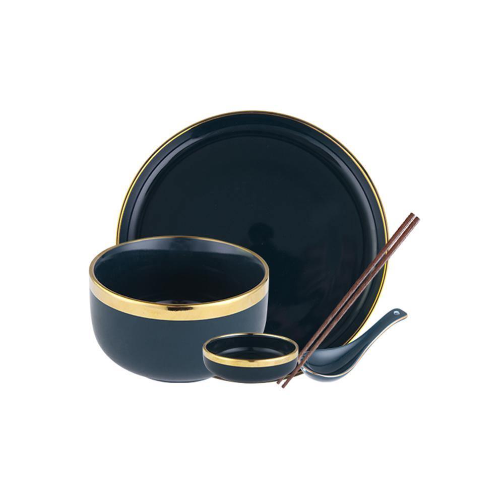 8 Piece Dinner Set, Pink And Dark Blue | Weilai Concept