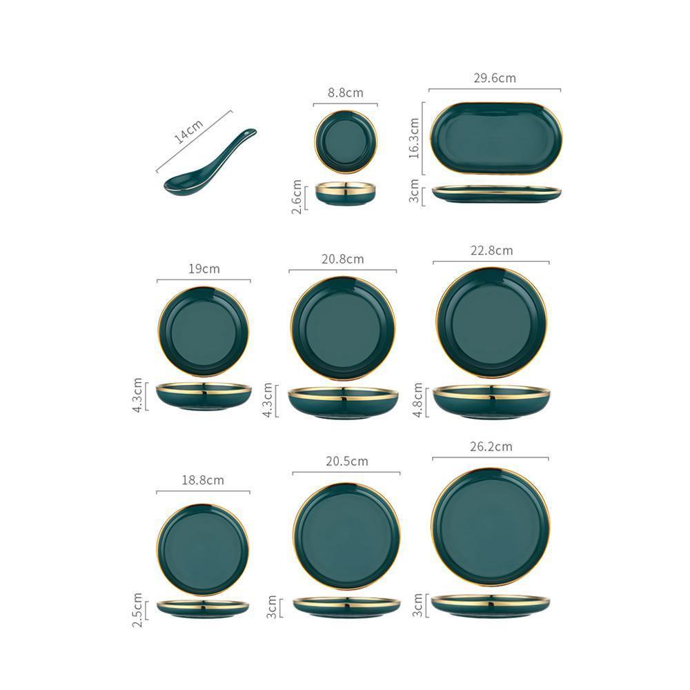 9 Piece Dinner Set, Green And Gold | Weilai Concept