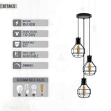 Industrial 3 Light Metal Cage Shade Hanging Pendant Light ~ 5125-4