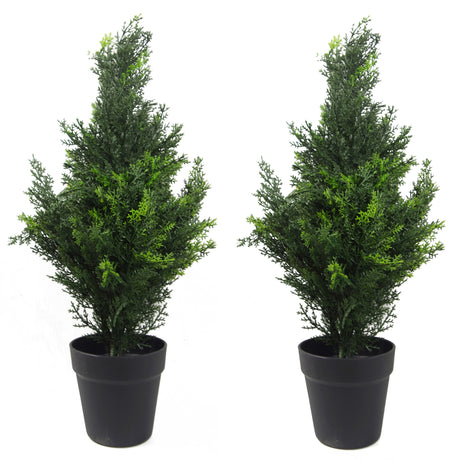 60cm Pair of Artificial Cedar Cypress Topiary UV Resistant-0