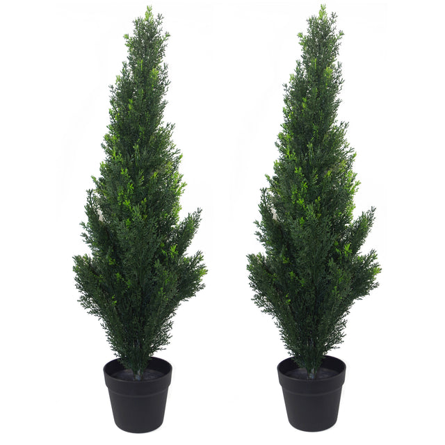 90cm Pair of Artificial Cedar Cypress Topiary UV Resistant-0