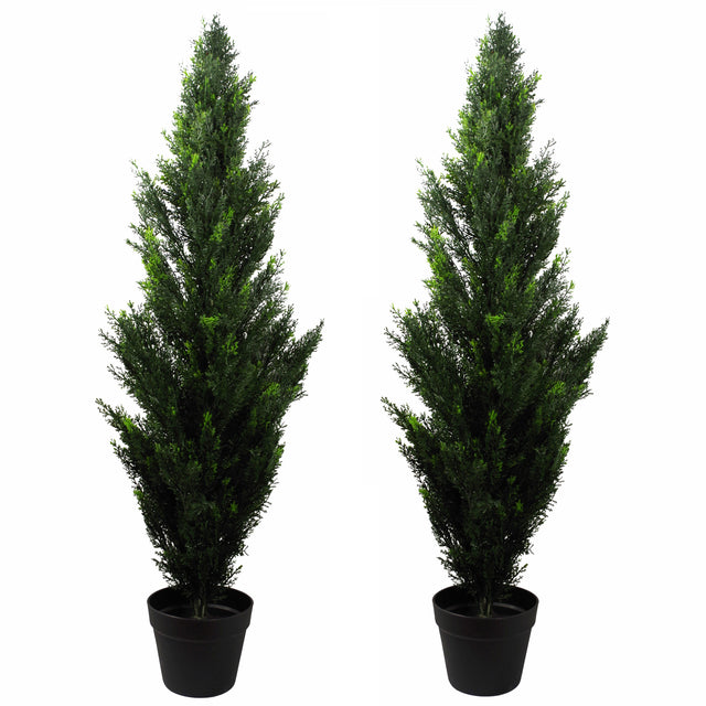 120cm Pair of Artificial Cedar Cypress Topiary UV Resistant-0