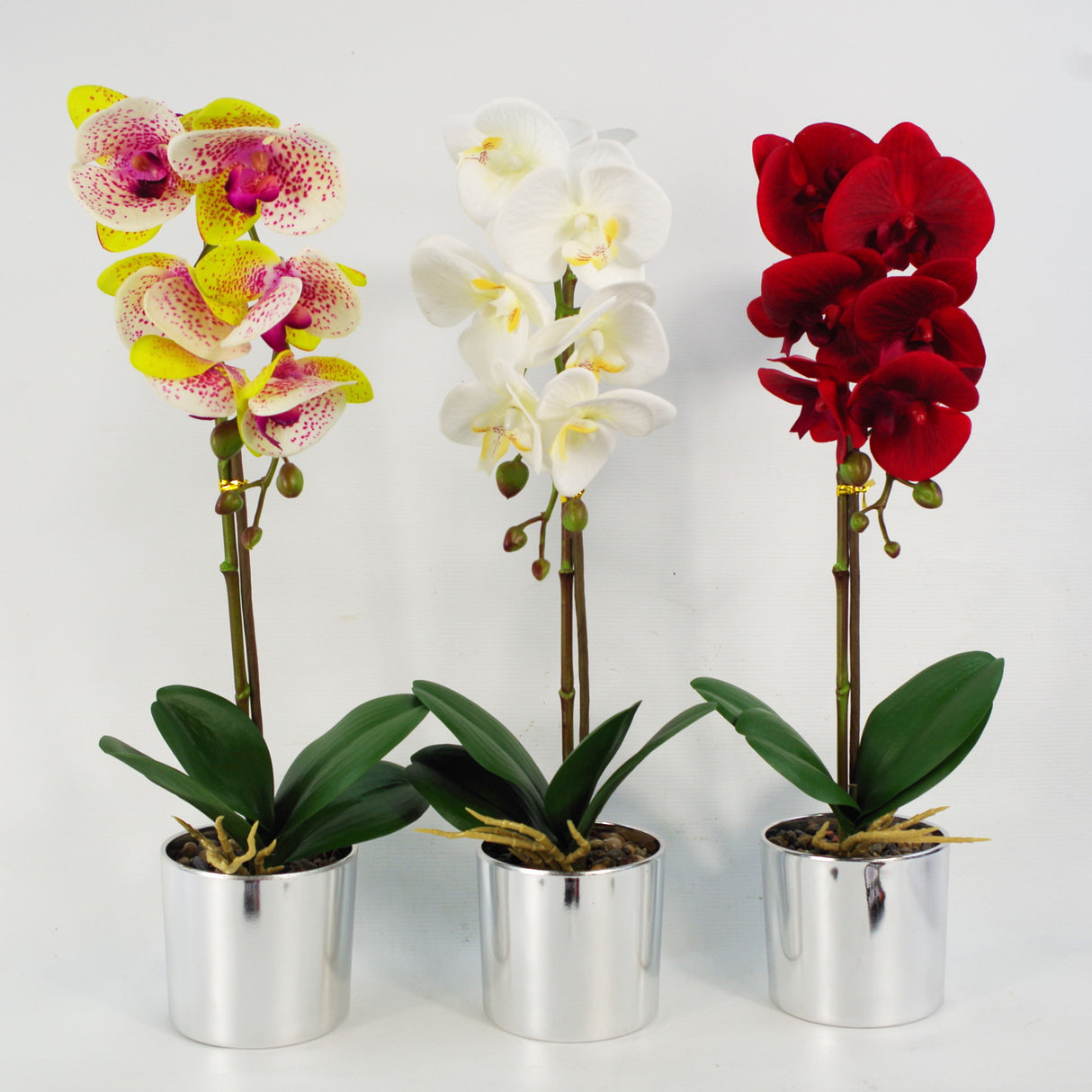 46cm Artificial Orchid White with Silver Pot-4