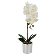 46cm Artificial Orchid White with Silver Pot-0