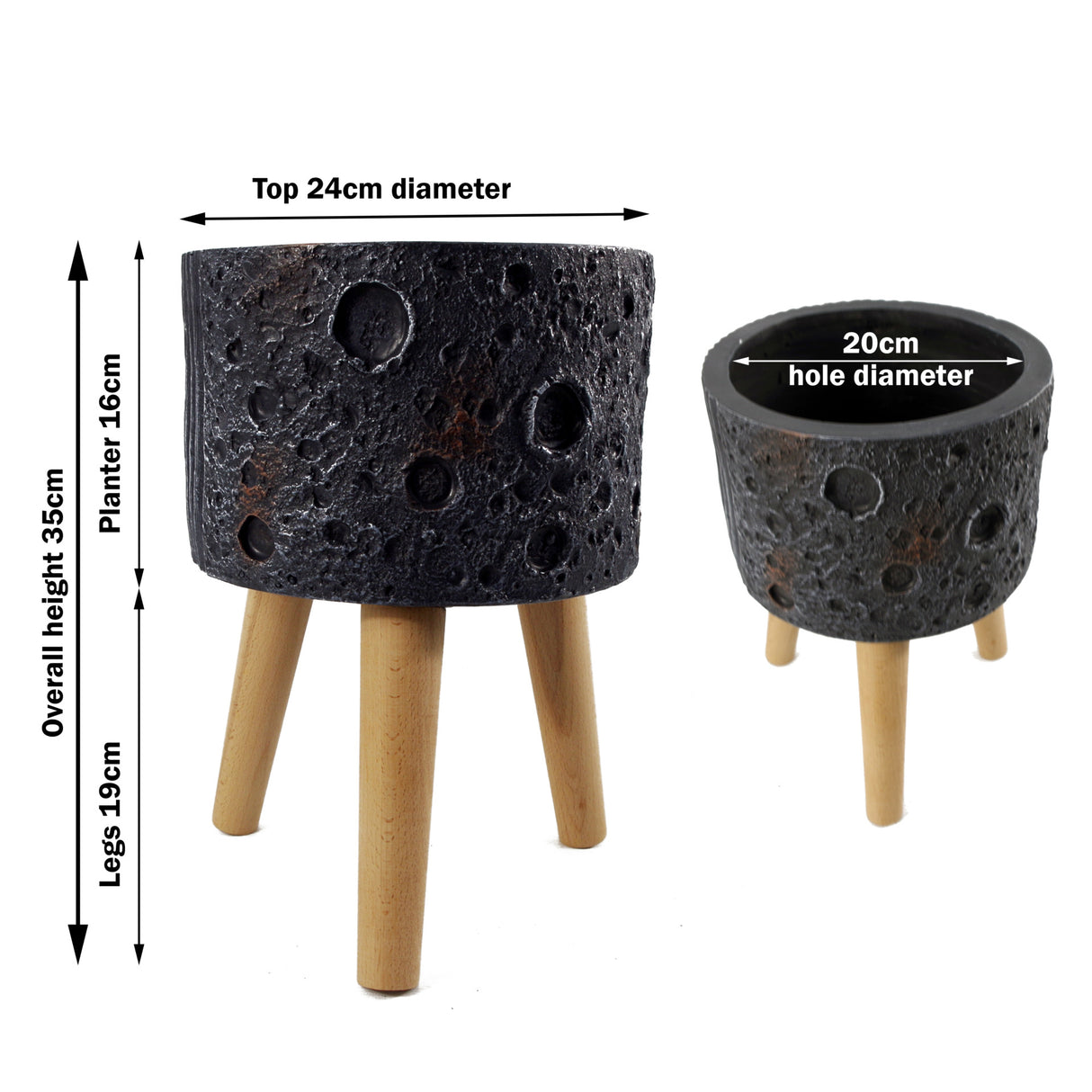 Moon Black Planter with Stand-1