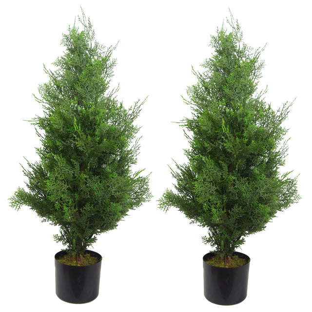 90cm Pair of Artificial Cypress Topiary Trees-0