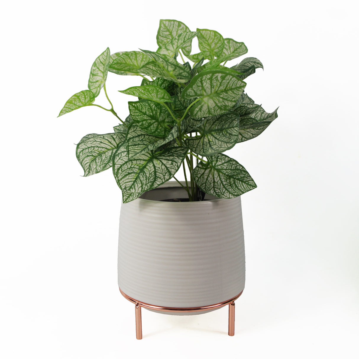 18cm White Ceramic Planter with Metal Stand-1