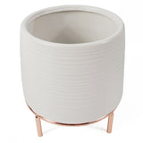 18cm White Ceramic Planter with Metal Stand-2