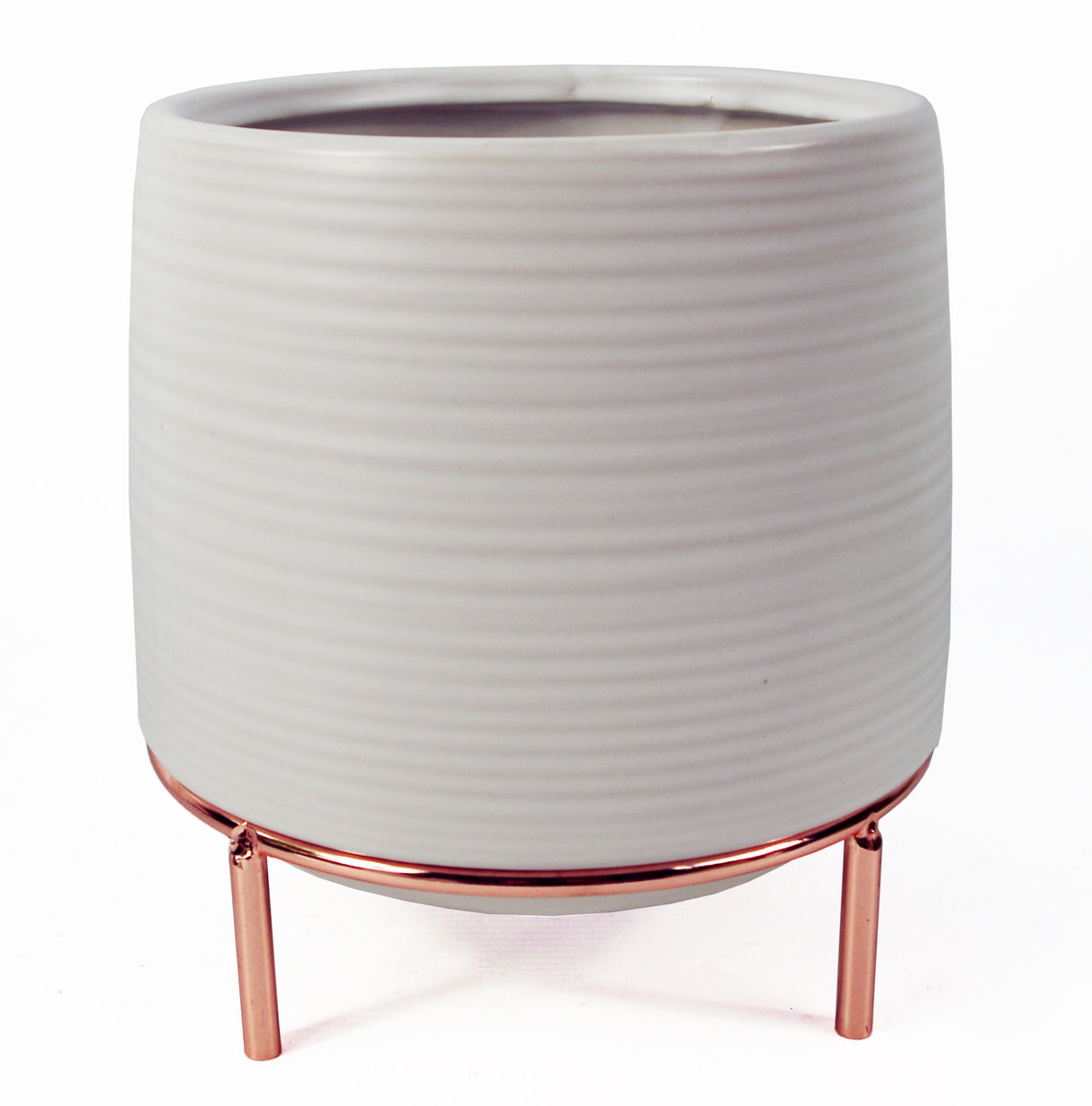 18cm White Ceramic Planter with Metal Stand-0