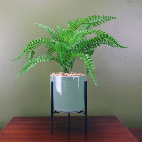 40cm Artificial Fern Plant with Ceramic Planter & Stand-0