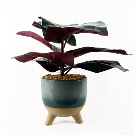 35cm Artificial Ficus Plant with Teal Blue Green Ceramic Planter-0