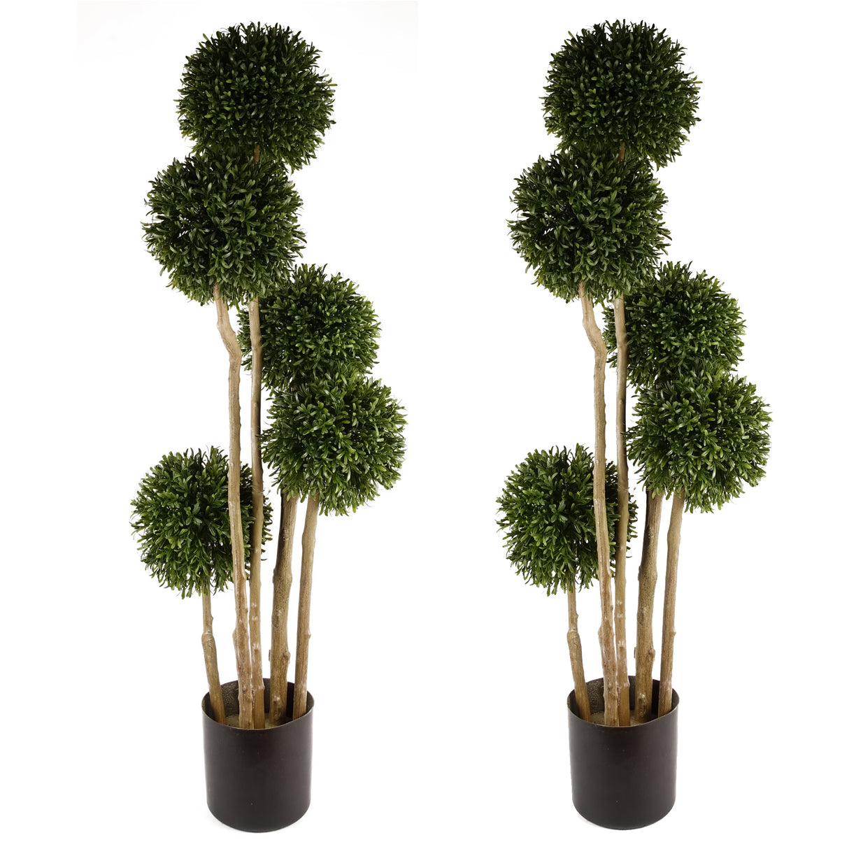 120cm Pair of UV Resistant Balls Topiary - 480 Leaves - Natural Trunk-0