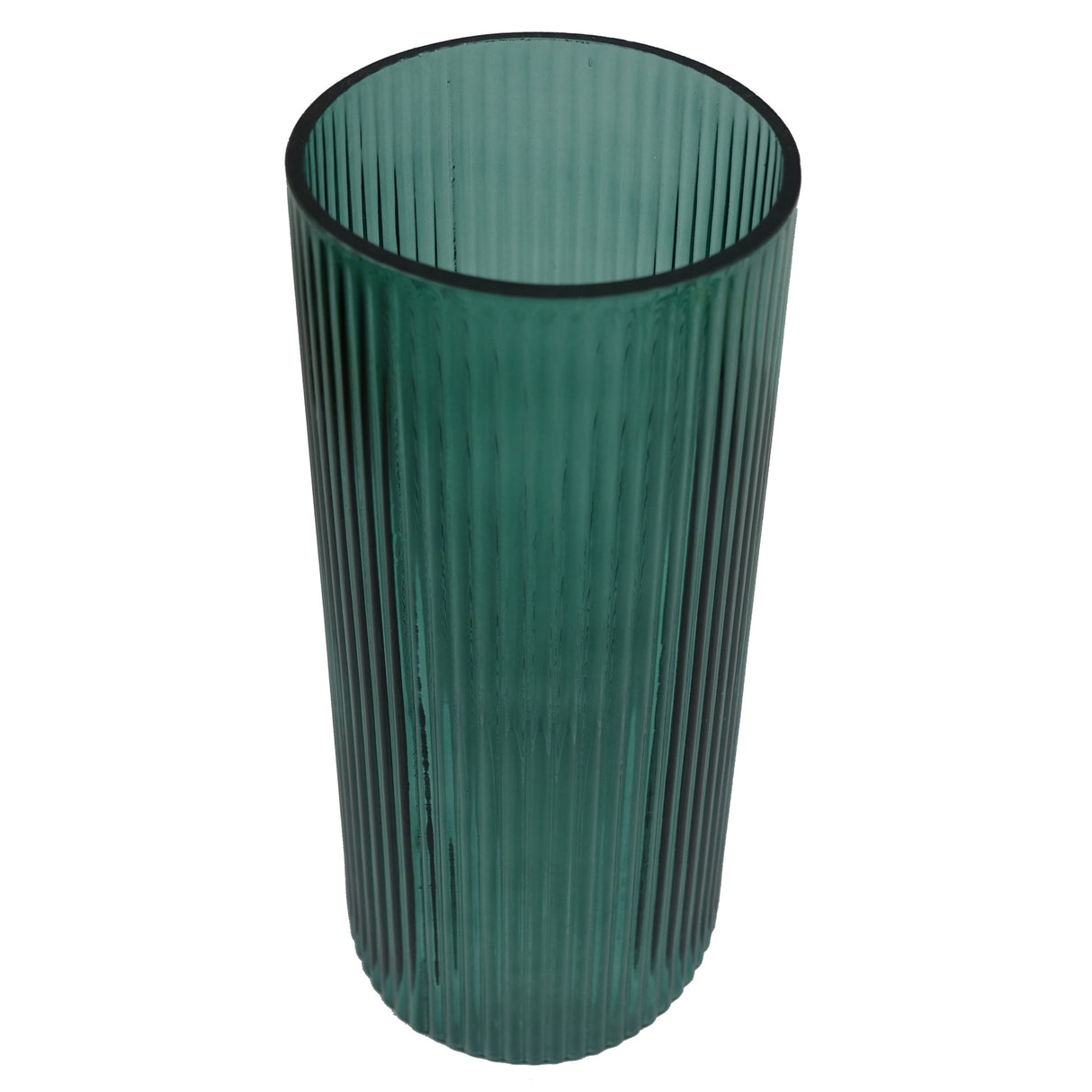 28cm Green Ridged Glass Vase-2