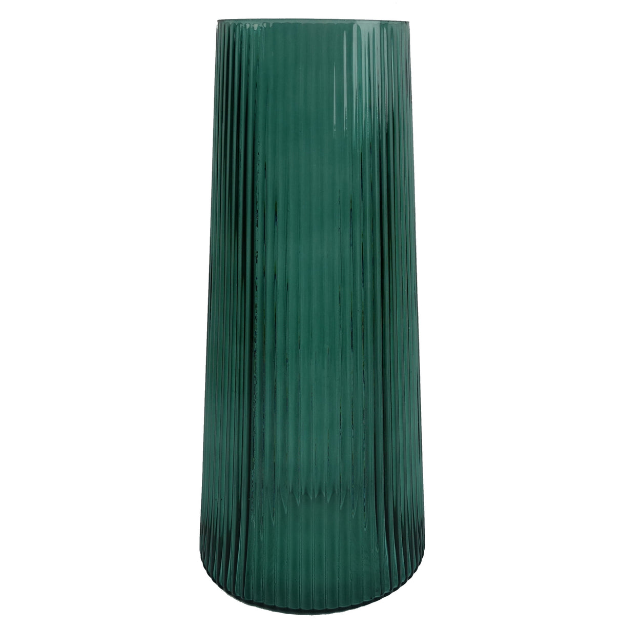 28cm Green Ridged Glass Vase-0