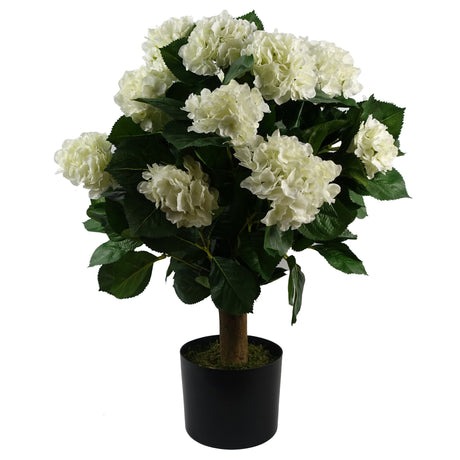 70cm Artificial White Bush Hydrangea Plant Potted-0