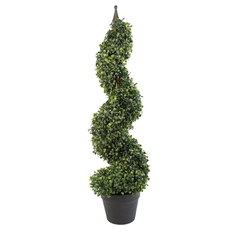 90cm (3ft) Tall Artificial Boxwood Tower Tree Topiary Spiral Metal Top-0