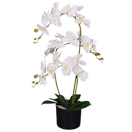 65cm Artificial Luxury Artificial Orchid - 3 Stems - Soft White Plant-0