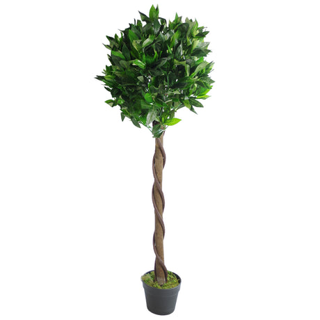 120cm (4ft) Twist Natural Trunk Artificial Topiary Bay Laurel Ball Tree-0