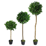 Pair of 120cm (4ft) Plain Stem Artificial Topiary Bay Laurel Ball Trees-4