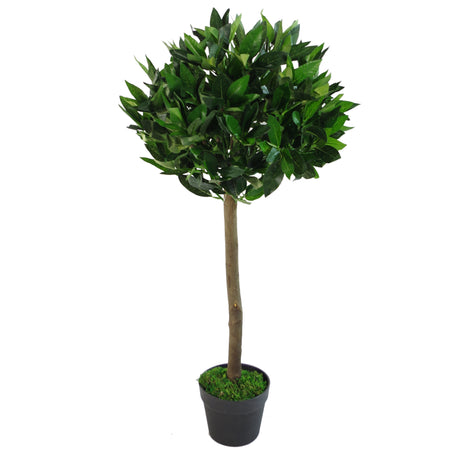 90cm (3ft) Plain Natural Trunk Artificial Topiary Bay Laurel Ball Tree-0