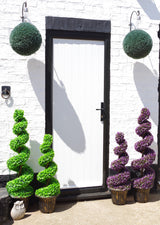 120cm Pair of Purple Large Leaf Spiral Topiary Trees with Decorative Planters-3