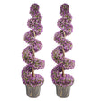 120cm Pair of Purple Large Leaf Spiral Topiary Trees with Decorative Planters-0