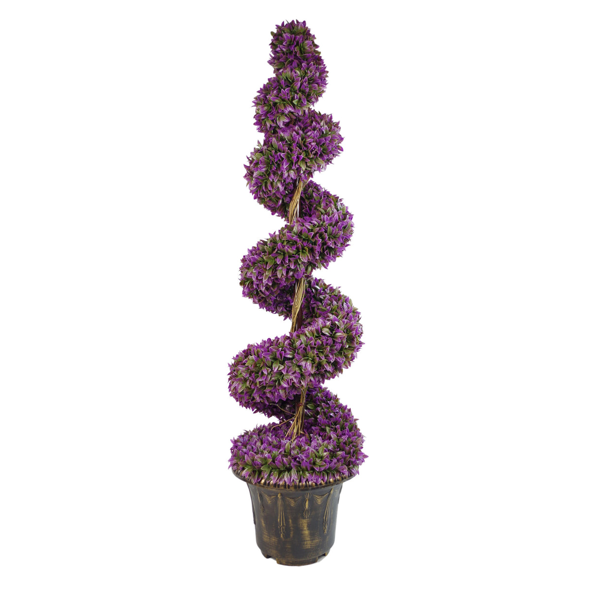 120cm Pair of Purple Large Leaf Spiral Topiary Trees with Decorative Planters-2