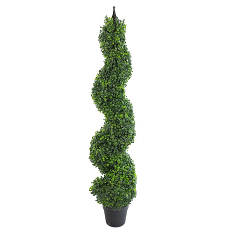 120cm (4ft) Tall Artificial Boxwood Tower Tree Topiary Spiral Metal Top-0