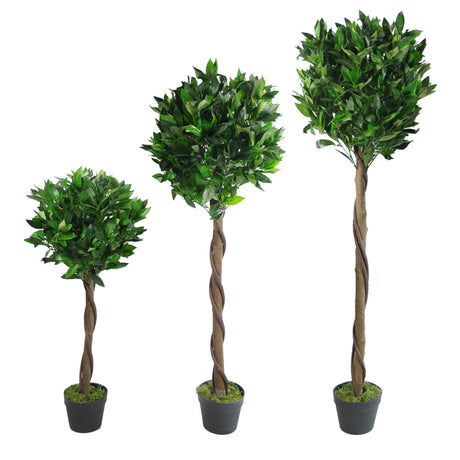 90cm (3ft) Twist Natural Trunk Artificial Topiary Bay Laurel Ball Tree-1