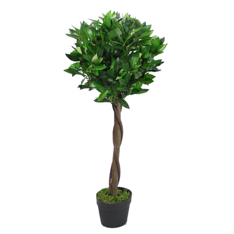 90cm (3ft) Twist Natural Trunk Artificial Topiary Bay Laurel Ball Tree-0