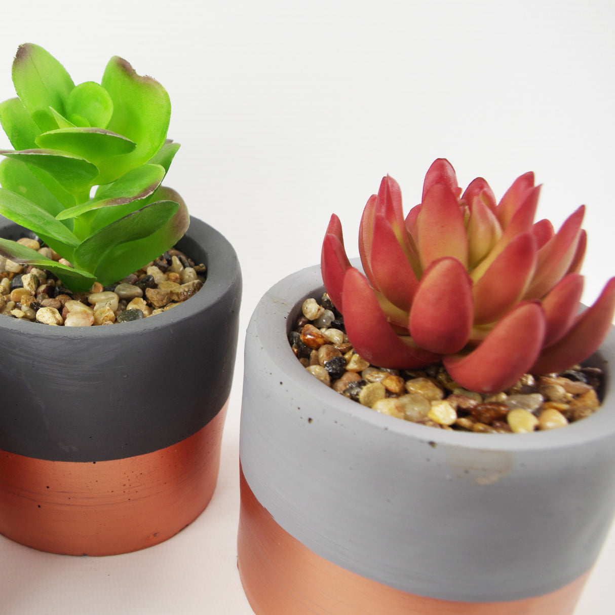 14cm Set of Three Stoneware Mini Copper Band Planters with Artificial Succulent Plants-2