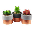 14cm Set of Three Stoneware Mini Copper Band Planters with Artificial Succulent Plants-0