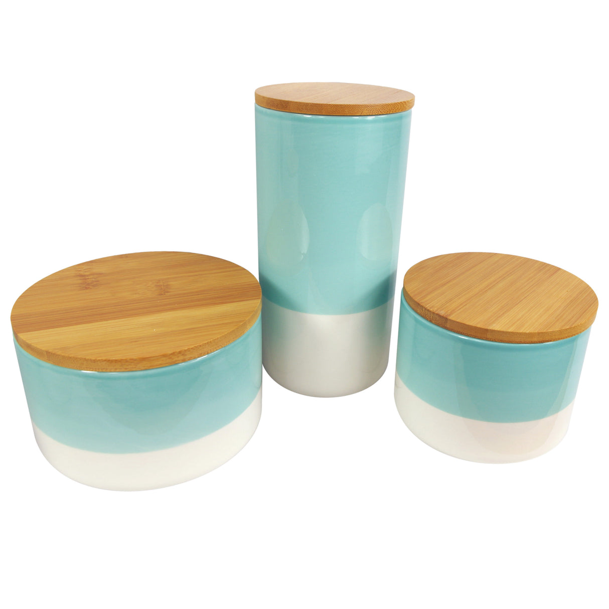 Set of Three Canisters Green Ceramic Storage Jars with Lids-0