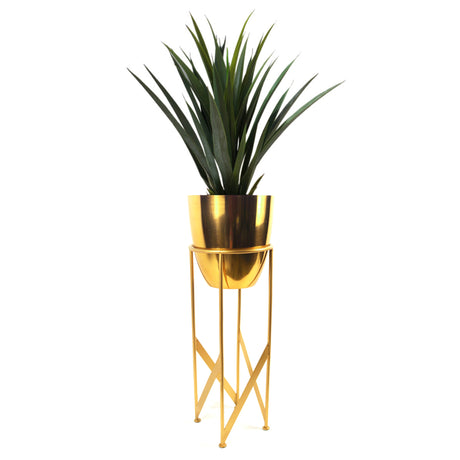 90cm Gold Planter with Artificial Yukka Plant-0