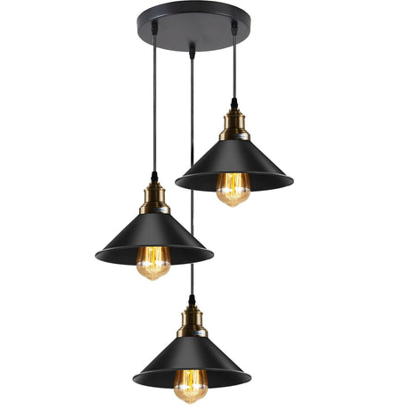 Black 3 Way Pendant Light Fixture Cone Shade Hanging Pendant Ceiling Lights~1492-1