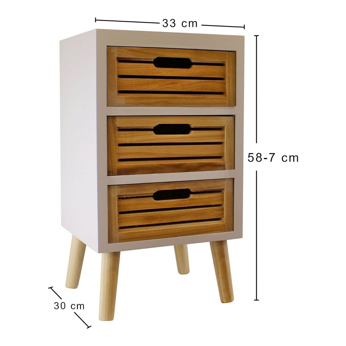 3 Drawer Unit In White With Natural Wooden Drawers With Removable Legs