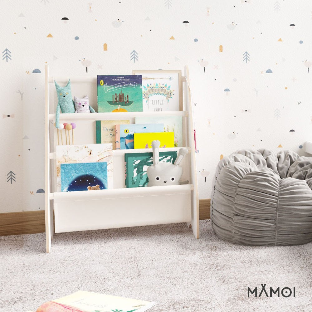 MAMOI® Book shelf for kids Beige, Bookcase for childrens room, Small bookshelf for toddler, Child bookcases and shelves, Wall stand storage and furniture for bedroom-4