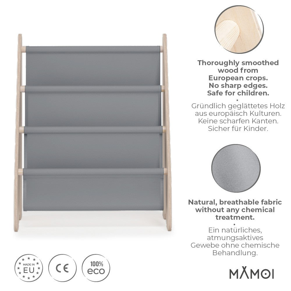 MAMOI® Book shelf for kids Grey, Bookcase for childrens room, Small bookshelf for toddler, Child bookcases and shelves, Wall stand storage and furniture for bedroom-1