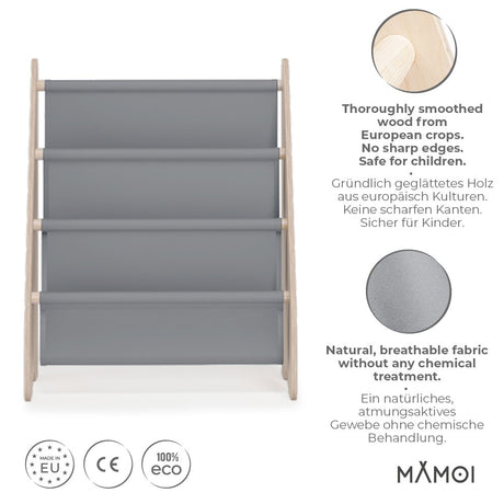 MAMOI® Book shelf for kids Grey, Bookcase for childrens room, Small bookshelf for toddler, Child bookcases and shelves, Wall stand storage and furniture for bedroom-1