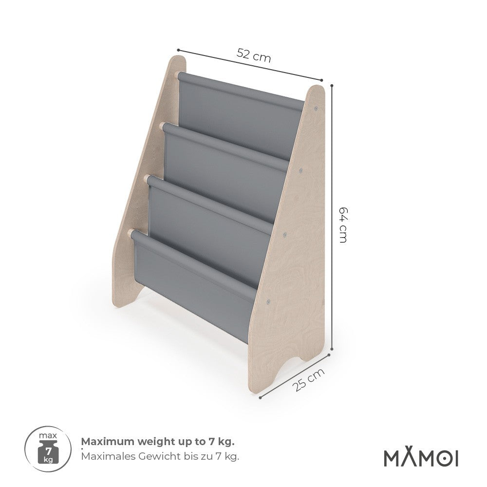 MAMOI® Book shelf for kids Grey, Bookcase for childrens room, Small bookshelf for toddler, Child bookcases and shelves, Wall stand storage and furniture for bedroom-2