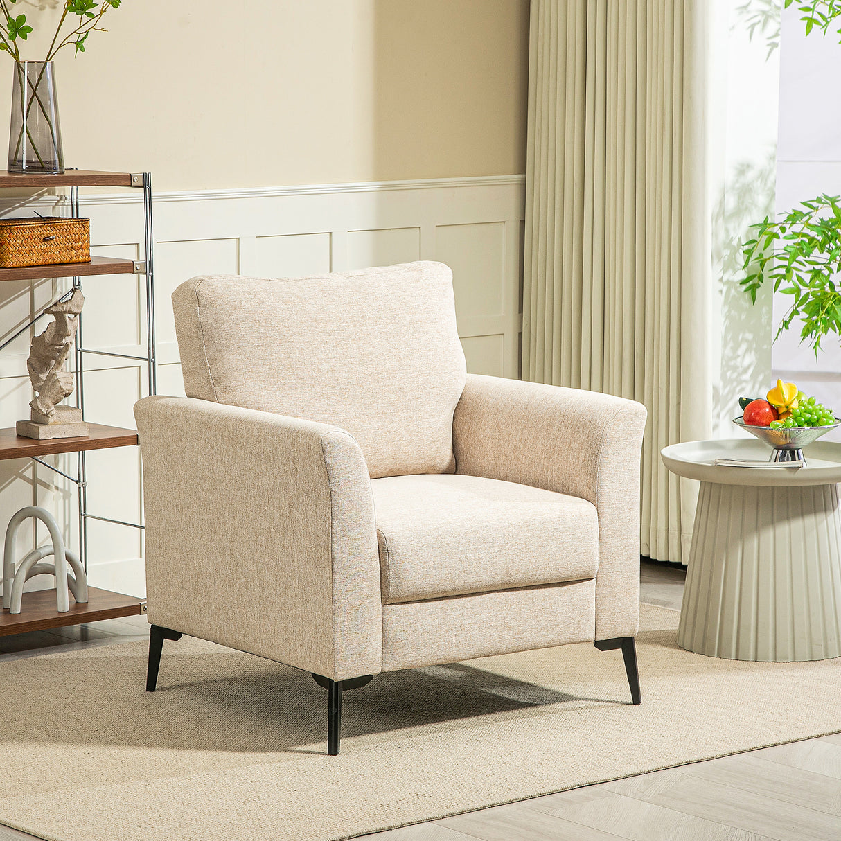 HOMCOM Linen Fabric Modern Accent Chair with Metal Legs, Wood Frame