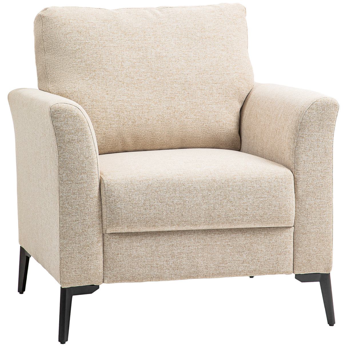 HOMCOM Linen Fabric Modern Accent Chair with Metal Legs, Wood Frame